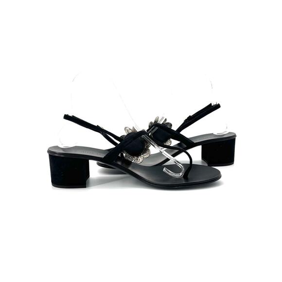 NEW Giuseppe Zanotti Phoebe Crystal Embellished Flower T Bar Sandals 38.5 - Picture 4 of 9